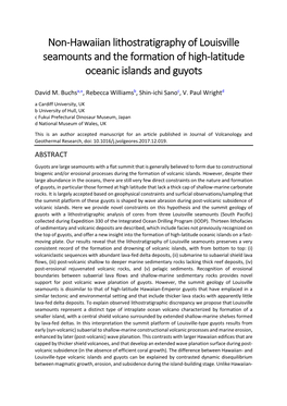 Non-Hawaiian Lithostratigraphy of Louisville Seamounts and the Formation of High-Latitude Oceanic Islands and Guyots