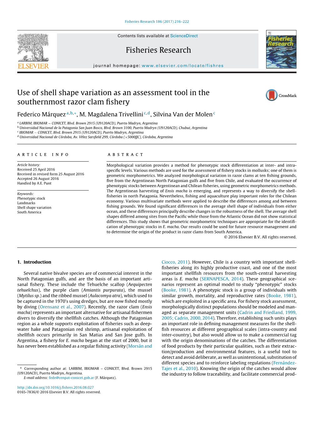 Use of Shell Shape Variation As an Assessment Tool in The