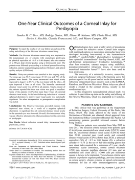 One-Year Clinical Outcomes of a Corneal Inlay for Presbyopia