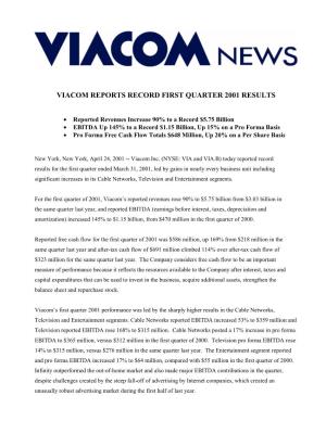 Viacom Reports Record First Quarter 2001 Results