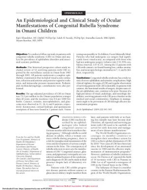 An Epidemiological and Clinical Study of Ocular Manifestations of Congenitalrubella Syndrome in Omani Children