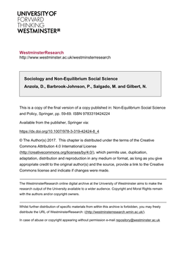 Westminsterresearch Sociology and Non-Equilibrium Social Science Anzola, D., Barbrook-Johnson, P., Salgado, M. and Gilbert, N