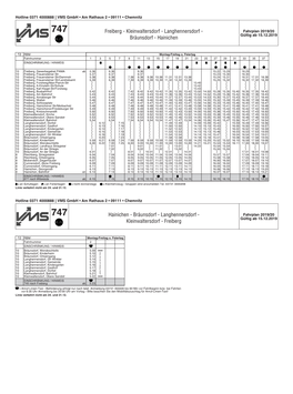 Freiberg - Kleinwaltersdorf - Langhennersdorf - Fahrplan 2019/20 Bräunsdorf - Hainichen Gültig Ab 15.12.2019