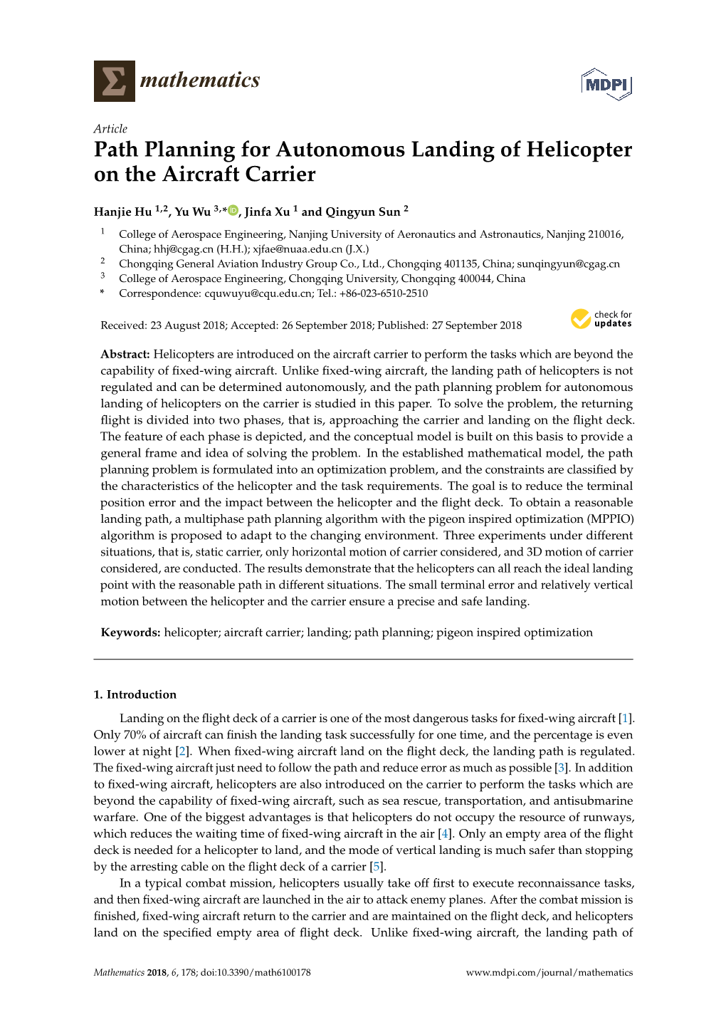 Path Planning for Autonomous Landing of Helicopter on the Aircraft Carrier