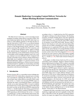Domain Shadowing: Leveraging Content Delivery Networks for Robust Blocking-Resistant Communications