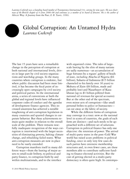 Global Corruption: an Untamed Hydra Laurence Cockcroft