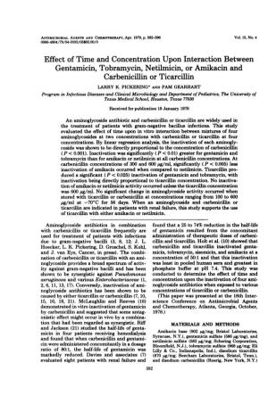 Gentamicin, Tobramycin, Netilmicin, Or Amikacin and Carbenicillin Or Ticarcillin LARRY K