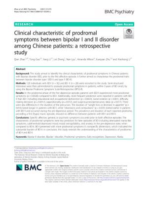 Clinical Characteristic of Prodromal Symptoms Between Bipolar I and II Disorder Among Chinese Patients