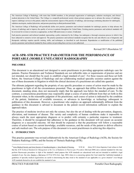 Acr–Spr–Str Practice Parameter for the Performance of Portable (Mobile Unit) Chest Radiography