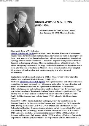 Biography of N. N. Luzin