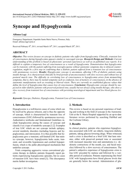 Syncope and Hypoglycemia