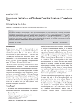 CASE REPORT Sensorineural Hearing Loss and Tinnitus As Presenting Symptoms of Polycythemia Vera