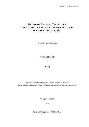 Orthodox Political Theologies: Clergy, Intelligentsia and Social Christianity in Revolutionary Russia
