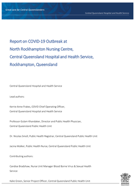 Report on COVID-19 Outbreak at North Rockhampton Nursing Centre, Central Queensland Hospital and Health Service, Rockhampton, Queensland