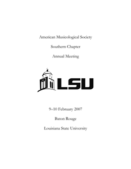 American Musicological Society Southern Chapter Annual Meeting