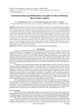 Characterization and Delineation of Aquifer in Part of Omoku, Rivers State, Nigeria