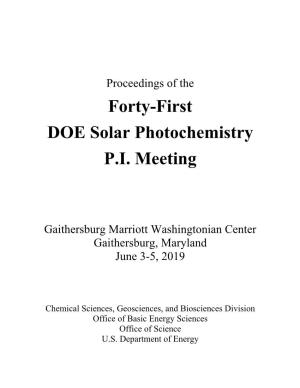 Forty-First DOE Solar Photochemistry P.I. Meeting