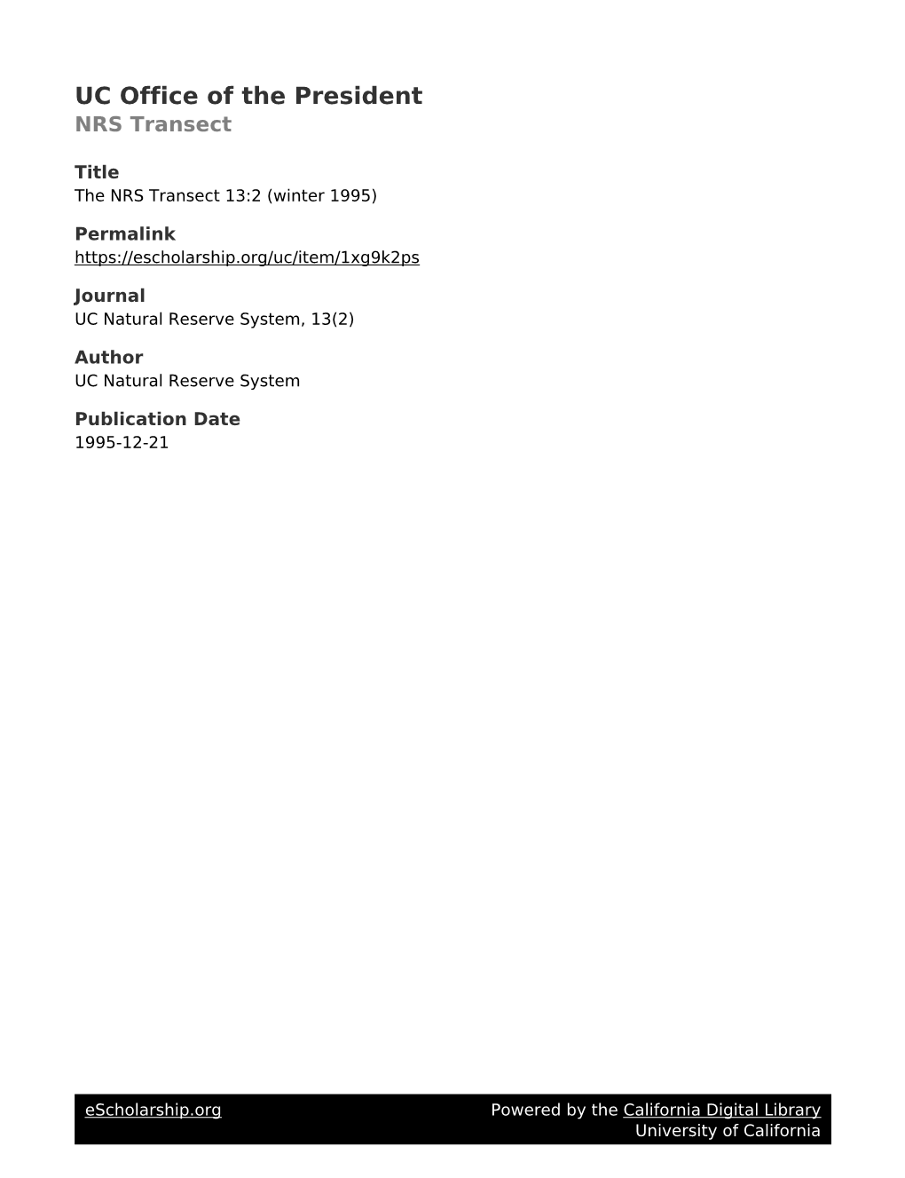 UC Natural Reserve System Transect Publication 13:2