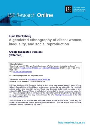 A Gendered Ethnography of Elites: Women, Inequality, and Social Reproduction