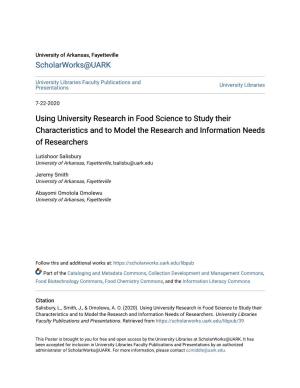 Using University Research in Food Science to Study Their Characteristics and to Model the Research and Information Needs of Researchers