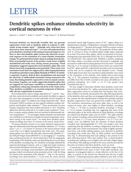 Dendritic Spikes Enhance Stimulus Selectivity in Cortical Neurons in Vivo