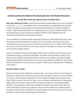 Artnet Launches the World's First Dedicated 24/7 Art Market Newswire