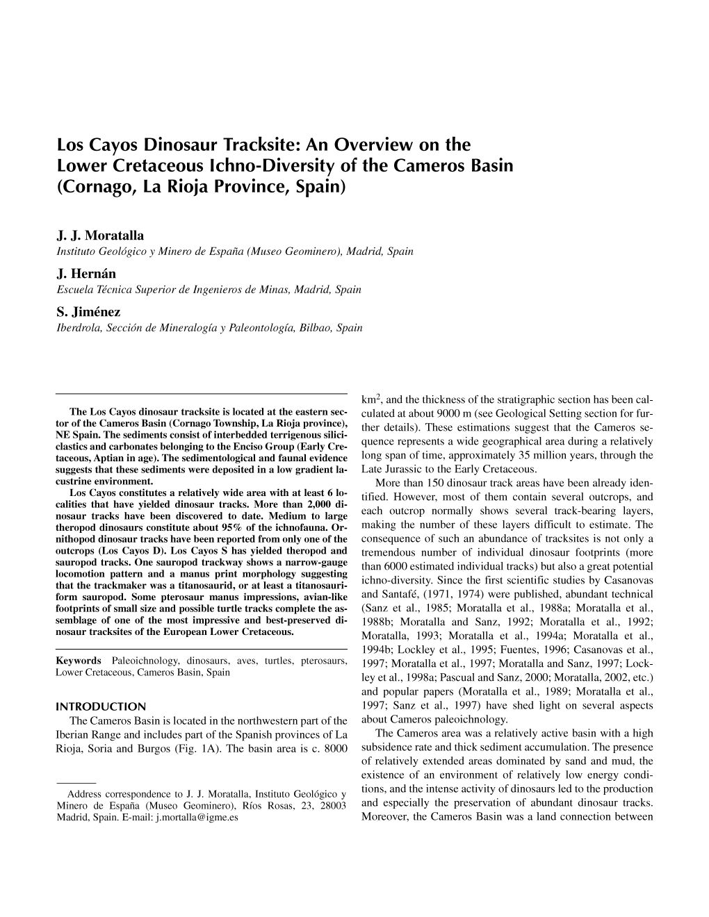 Los Cayos Dinosaur Tracksite: an Overview on the Lower Cretaceous Lchno-Diversity of the Cameros Basin (Cornago, La Rioja Province, Spain)