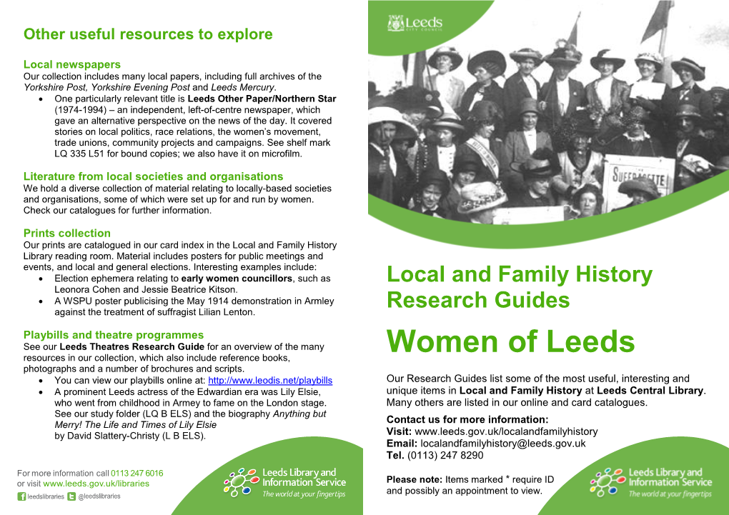 Women of Leeds Resources in Our Collection, Which Also Include Reference Books