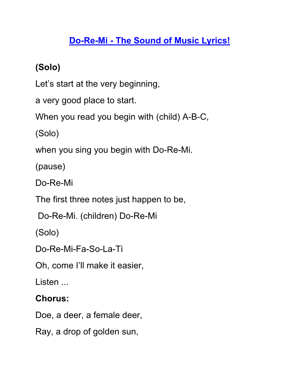 Do-Re-Mi - the Sound of Music Lyrics!