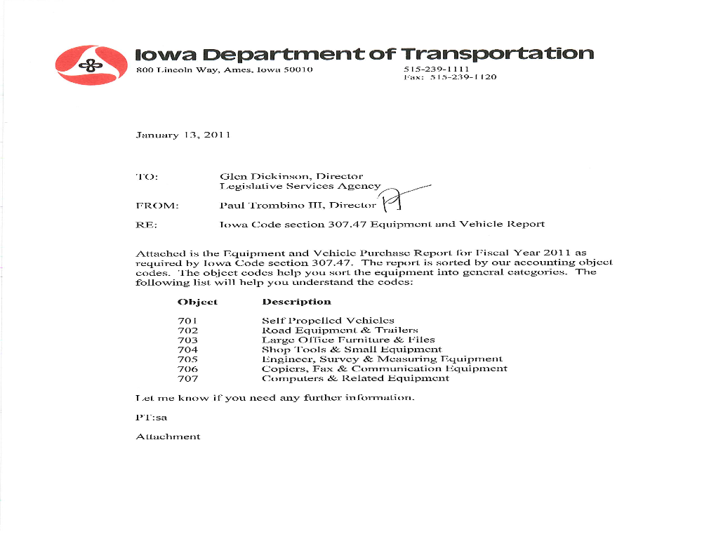 Iowa Department of Transportation FY 2011 Revolving Fund Purchase