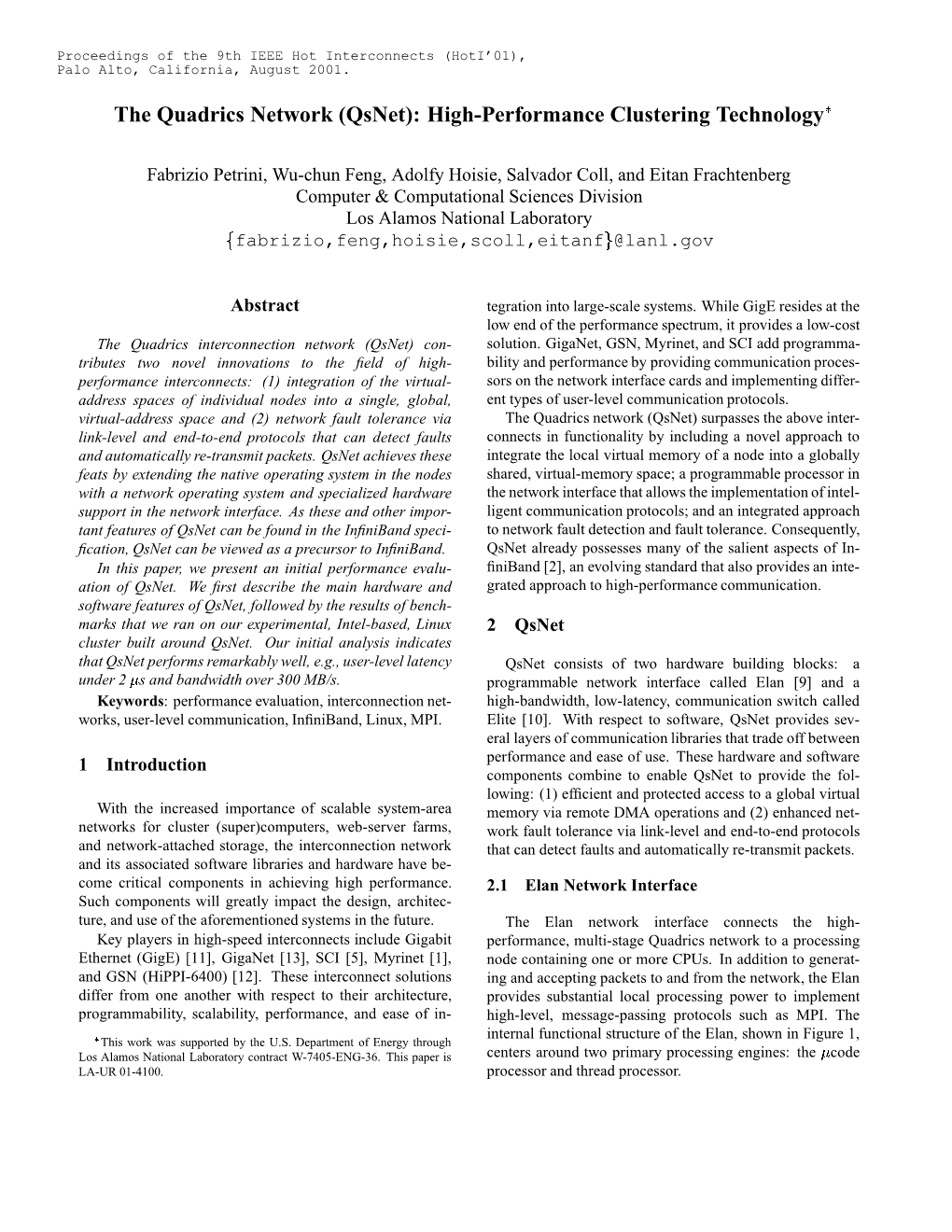 The Quadrics Network (Qsnet): High-Performance Clustering Technology