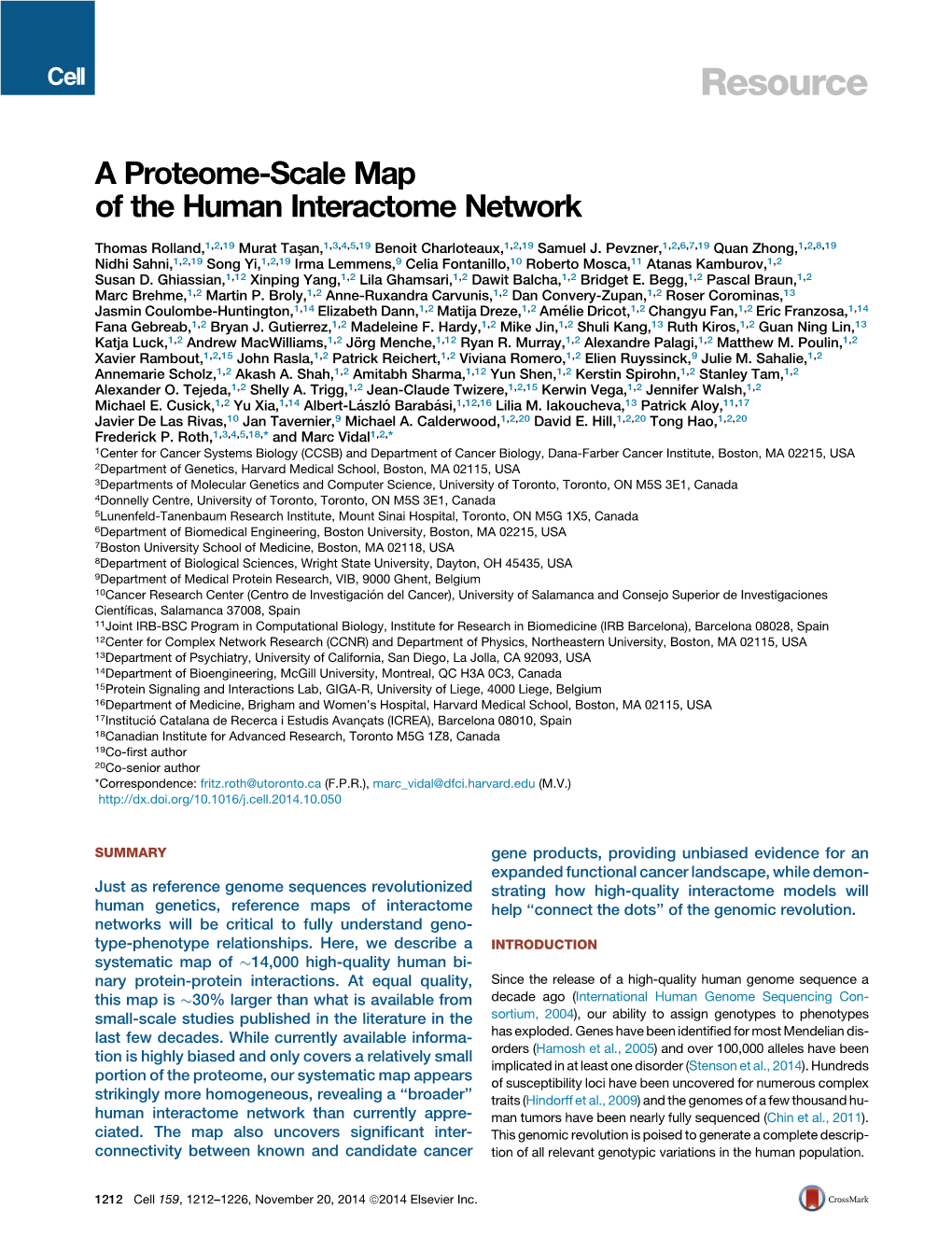 A Proteome-Scale Map of the Human Interactome Network
