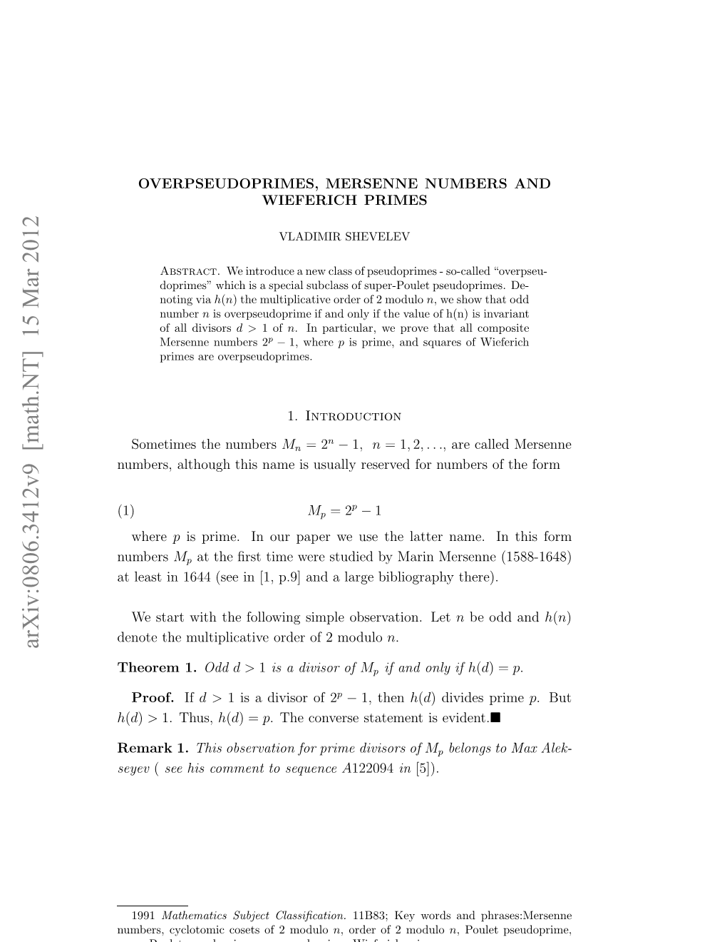 Overpseudoprimes, Mersenne Numbers and Wieferich Primes 2