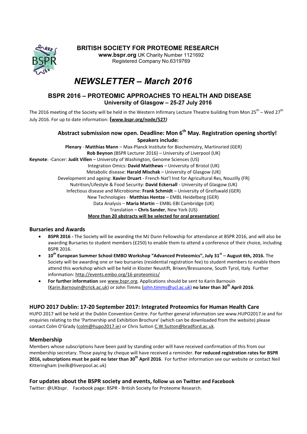 NEWSLETTER – March 2016