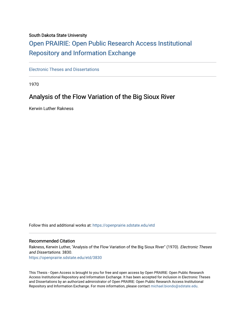 Analysis of the Flow Variation of the Big Sioux River