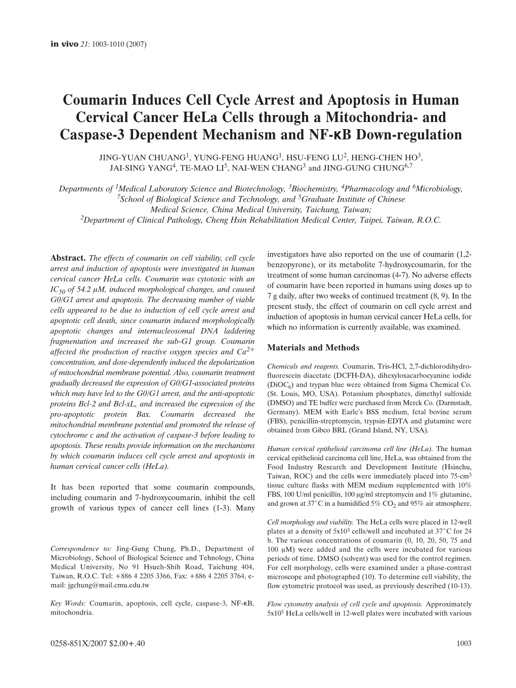 Coumarin Induces Cell Cycle Arrest and Apoptosis in Human