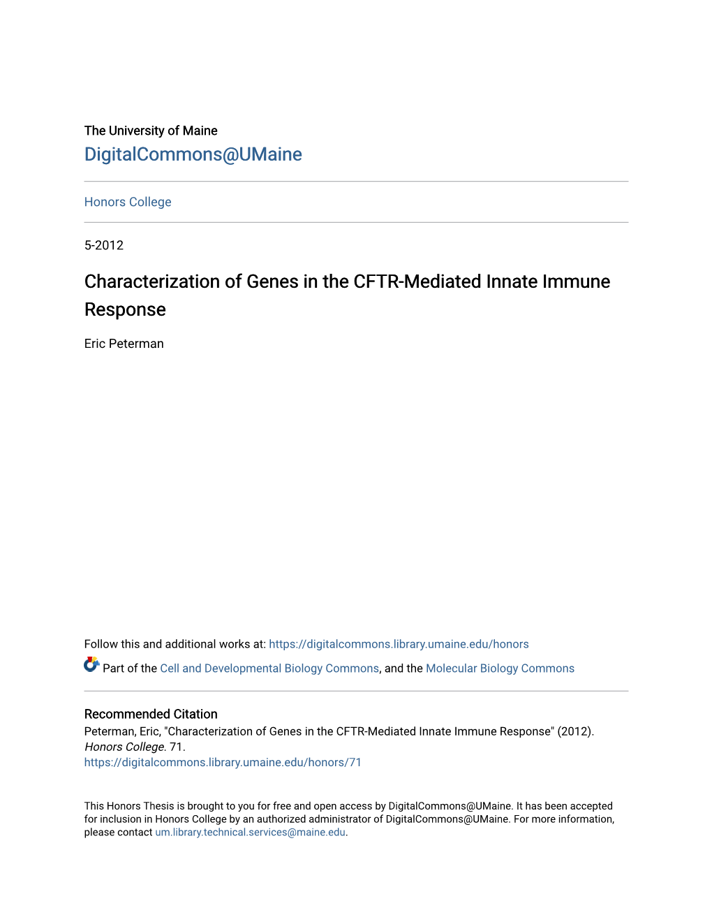 Characterization of Genes in the CFTR-Mediated Innate Immune Response