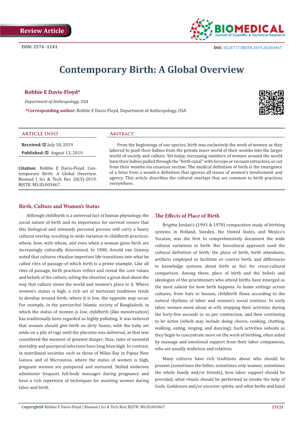 Contemporary Birth: a Global Overview