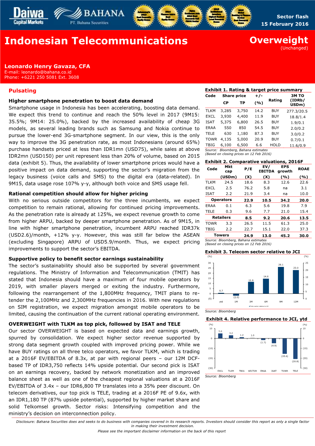 Indonesian Telecommunications Overweight (Unchanged)