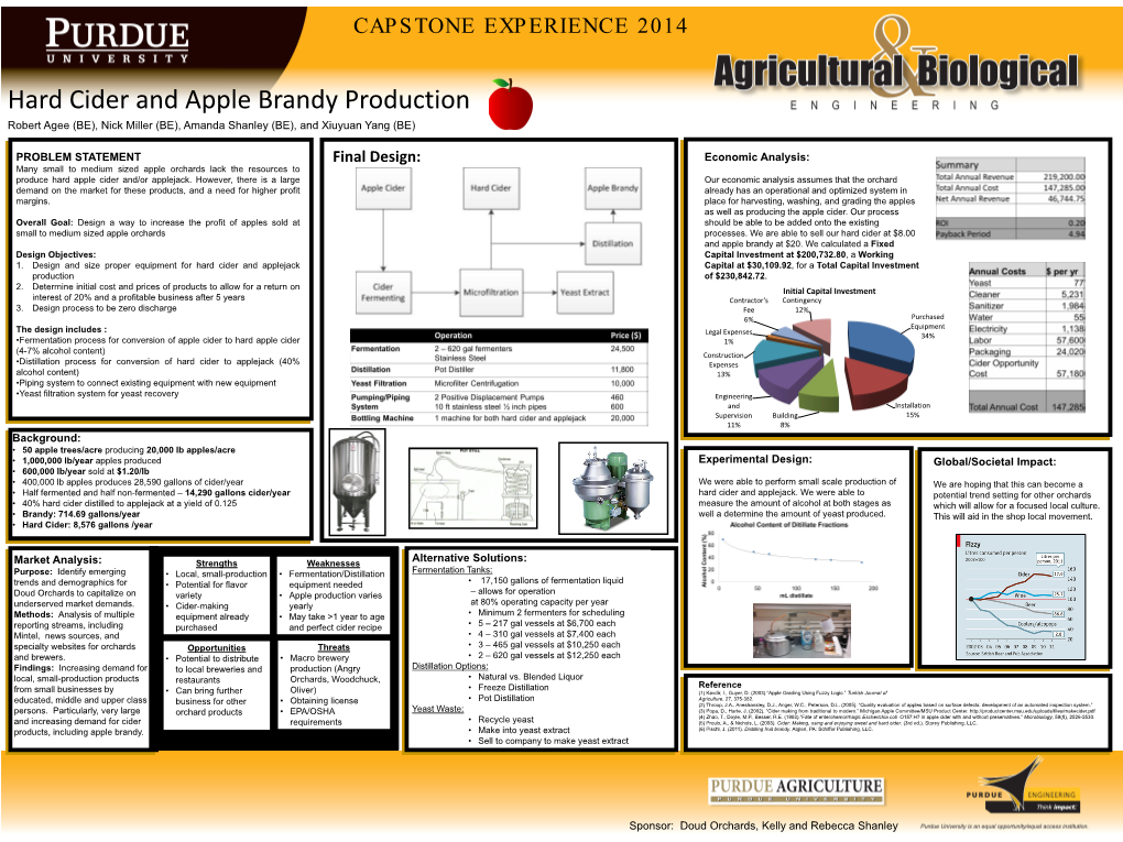 Hard Cider and Apple Brandy Production Robert Agee (BE), Nick Miller (BE), Amanda Shanley (BE), and Xiuyuan Yang (BE)