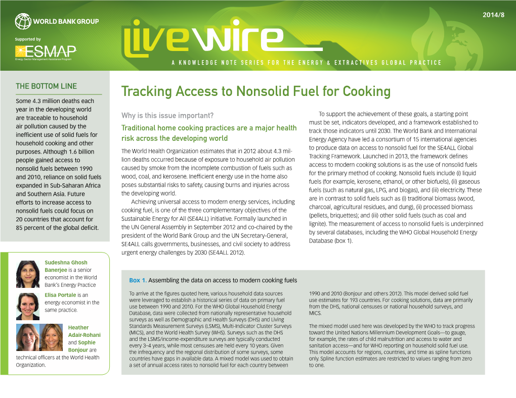 Tracking Access to Nonsolid Fuel for Cooking 2014/8