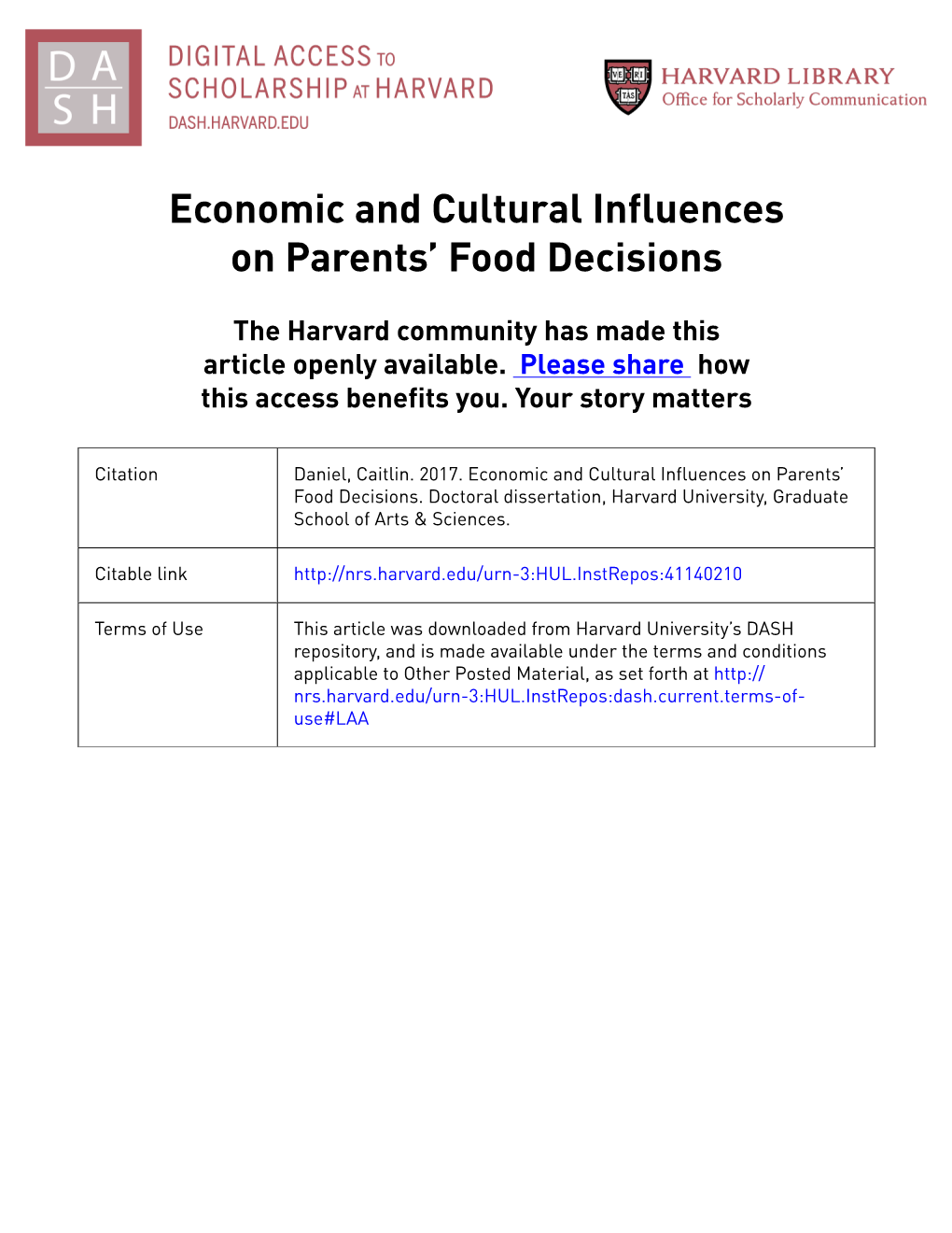 Economic and Cultural Influences on Parents' Food Decisions