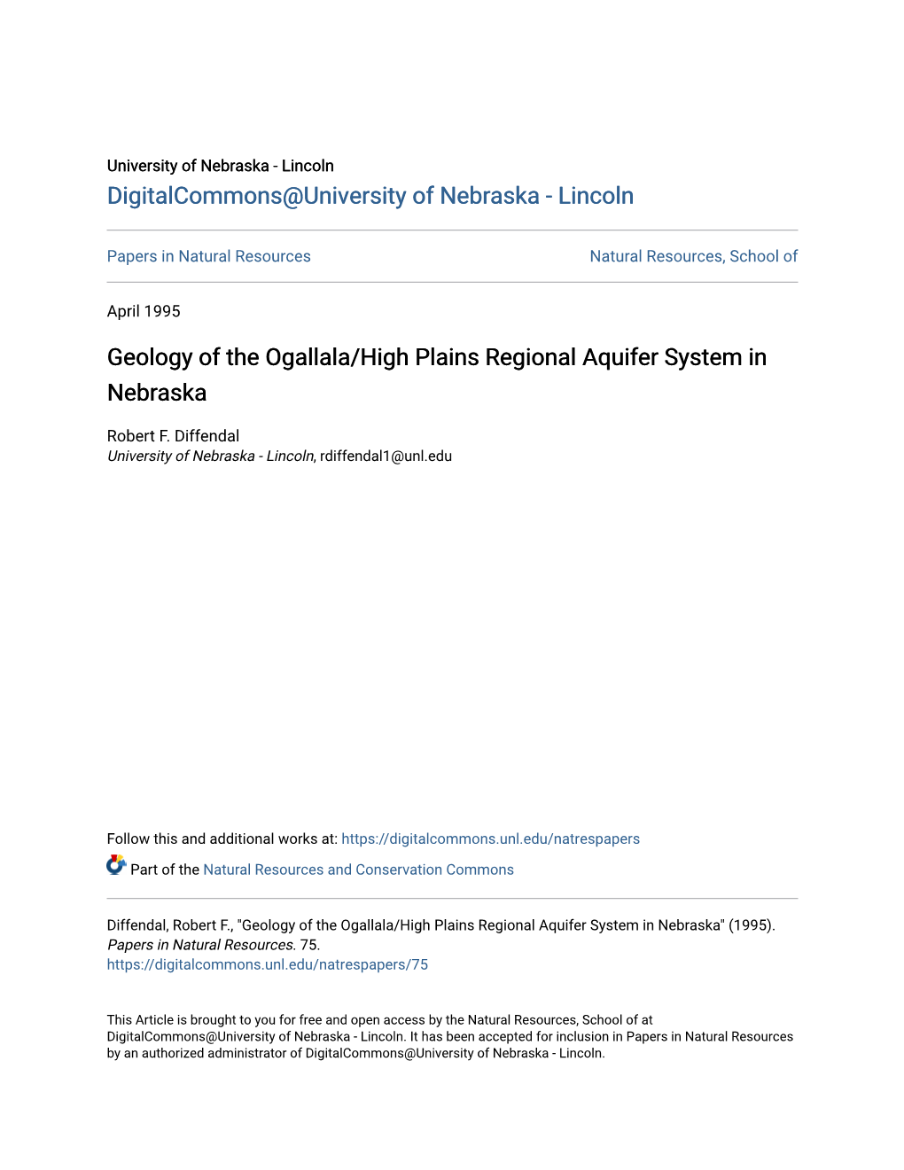 Geology of the Ogallala/High Plains Regional Aquifer System in Nebraska