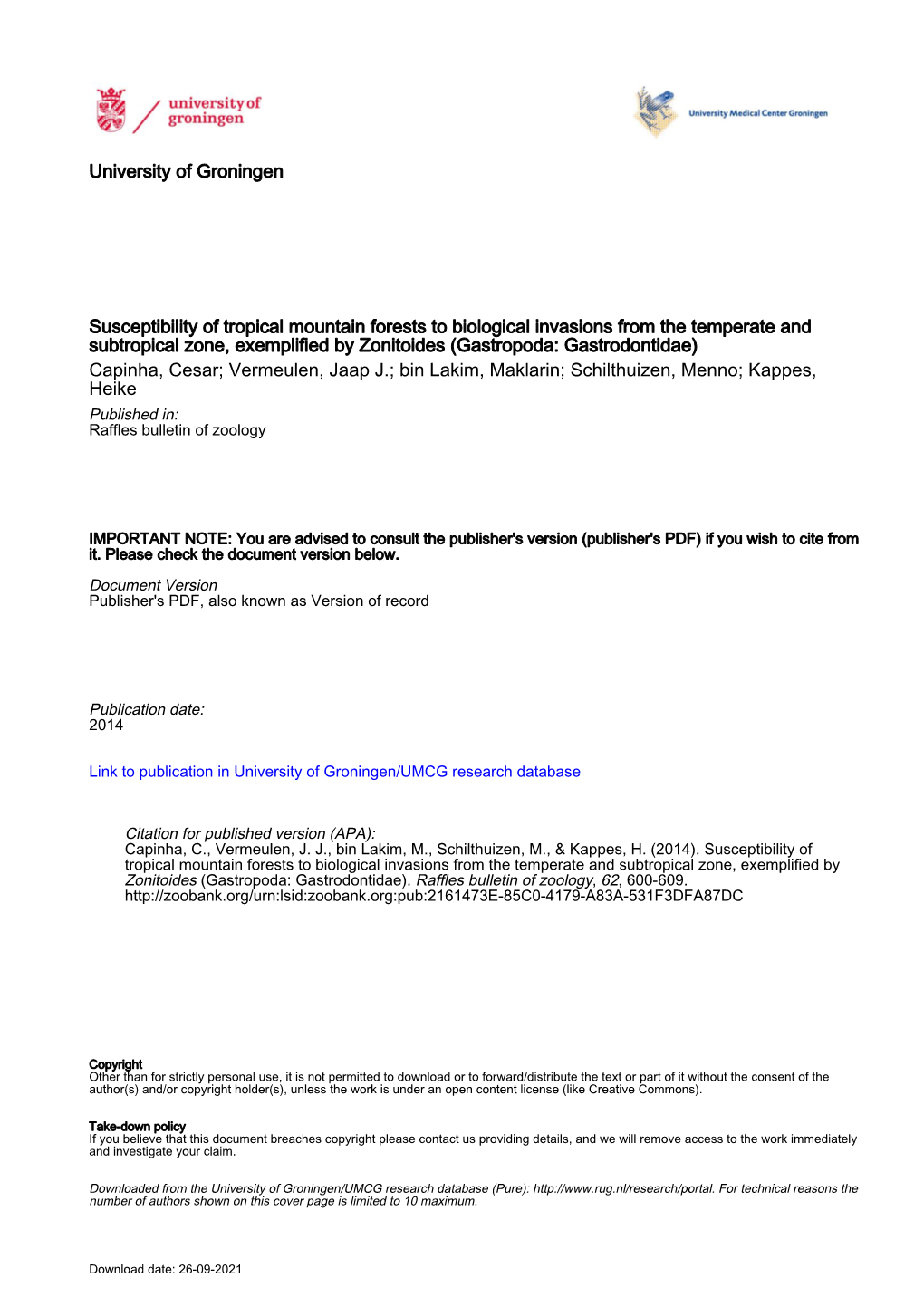 University of Groningen Susceptibility of Tropical Mountain Forests To