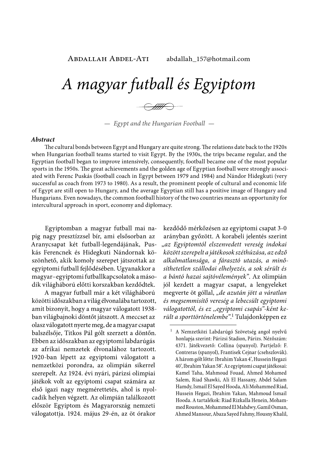 A Magyar Futball És Egyiptom