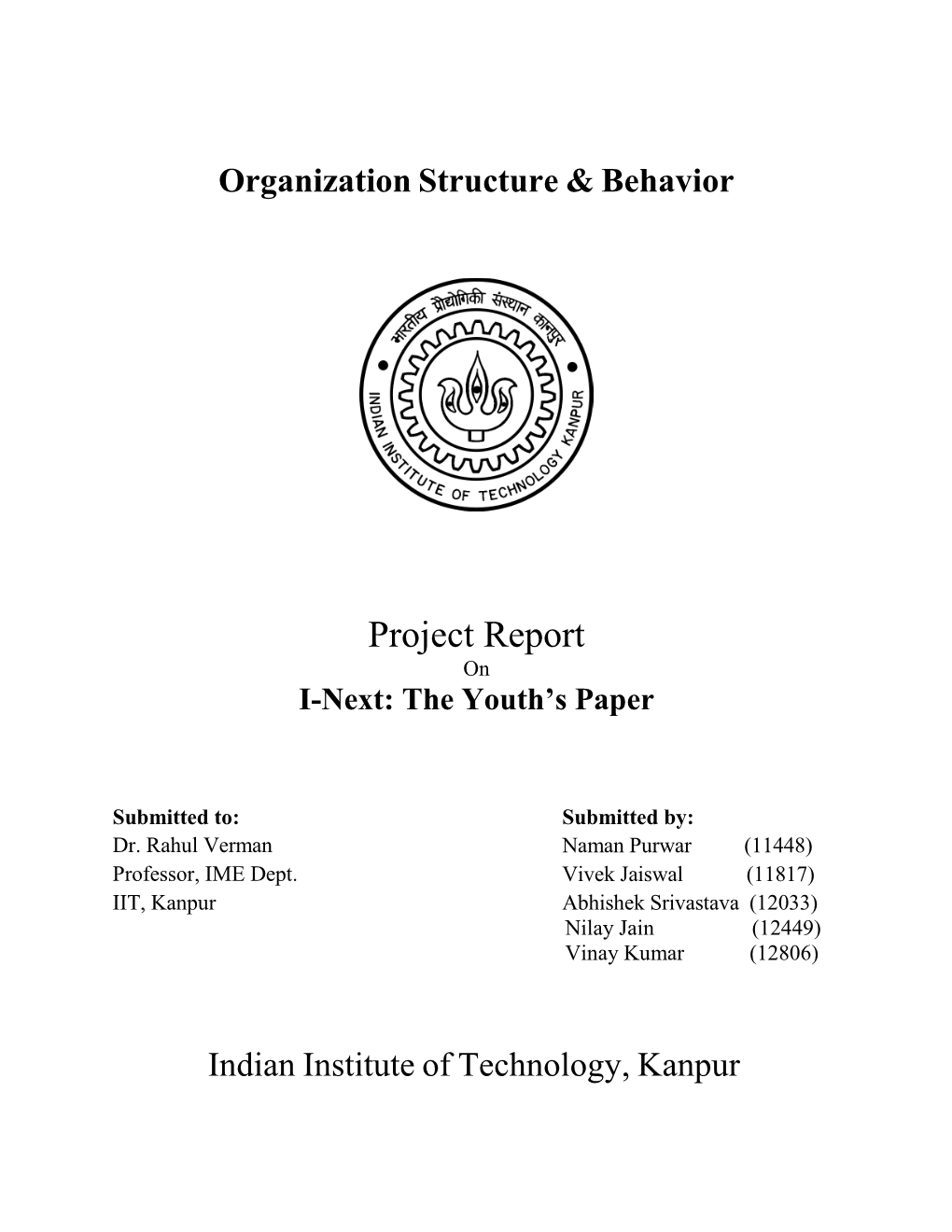 Project Report on I-Next: the Youth’S Paper