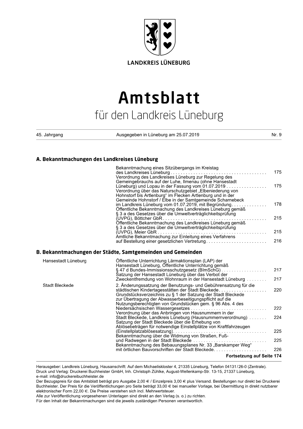 Amtsblatt Für Den Landkreis Lüneburg