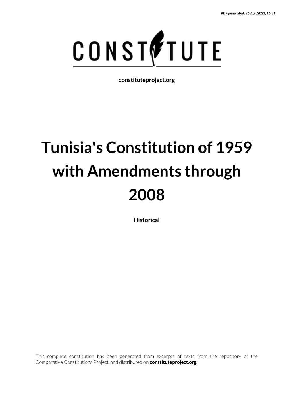 Tunisia's Constitution of 1959 with Amendments Through 2008