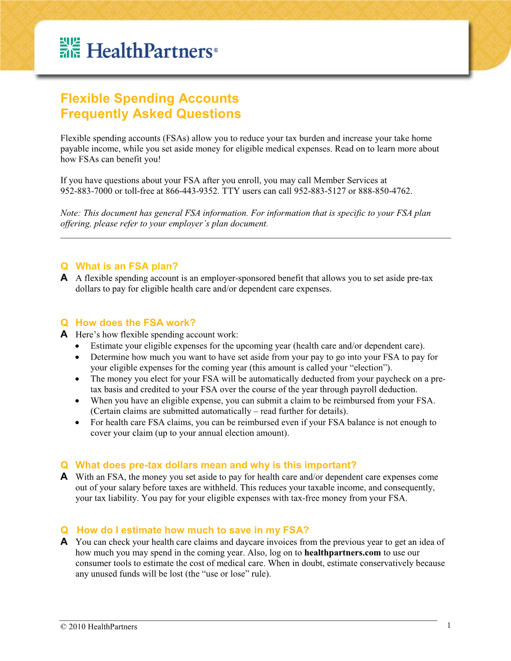 Flexible Spending Accounts Frequently Asked Questions