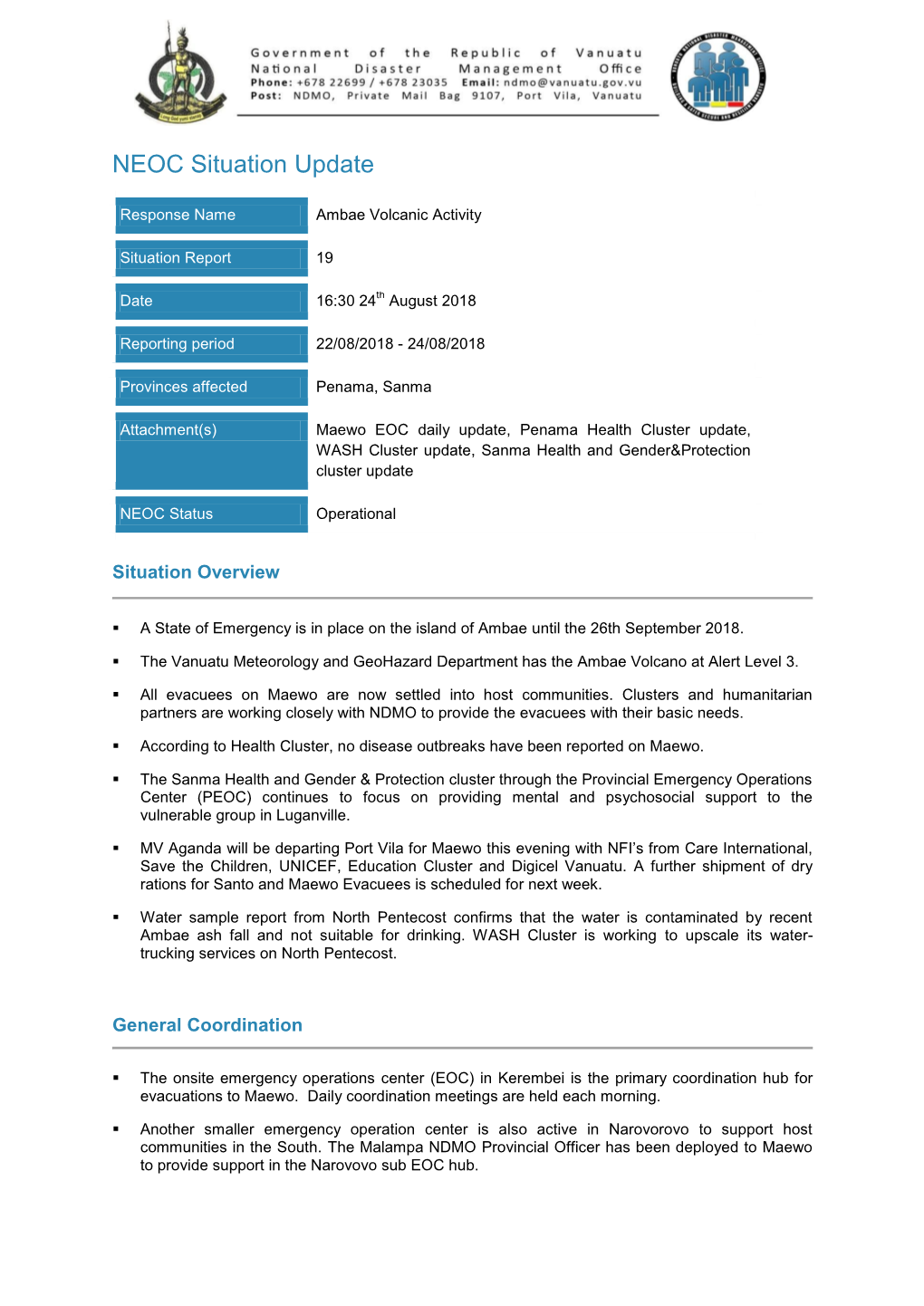 NEOC Situation Update